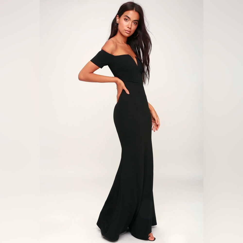 Lulus Lynne Black Off-the-Shoulder Maxi Dress